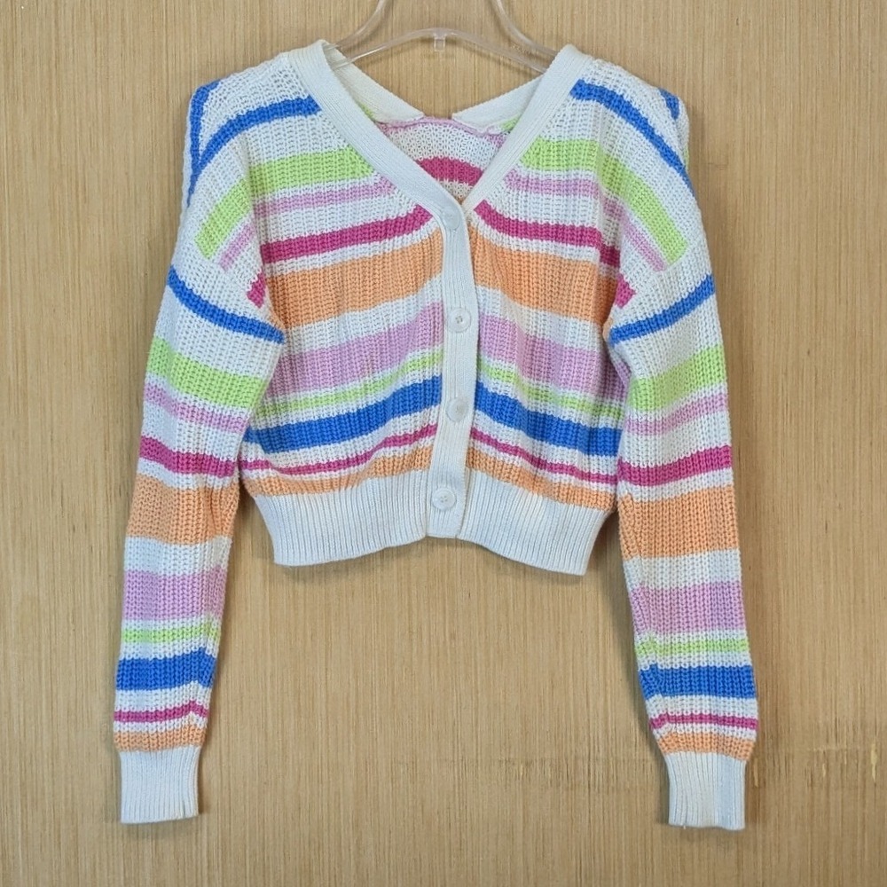 Jessica Simpson Womens Rainbow‎ Striped Cropped Cardigan Sweater Multi Medium